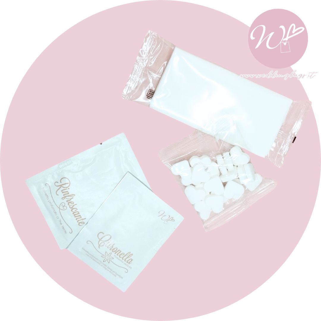 SET ACCESSORI: FAZZOLETTINI + MENTINE + RINFRESCANTE + ANTIZANZARE