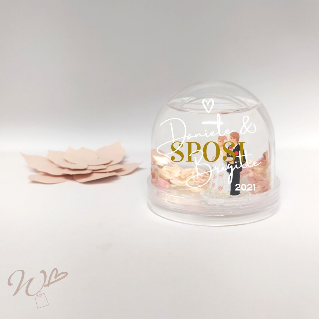 Sfera Neve Sposi Personalizzata + petali