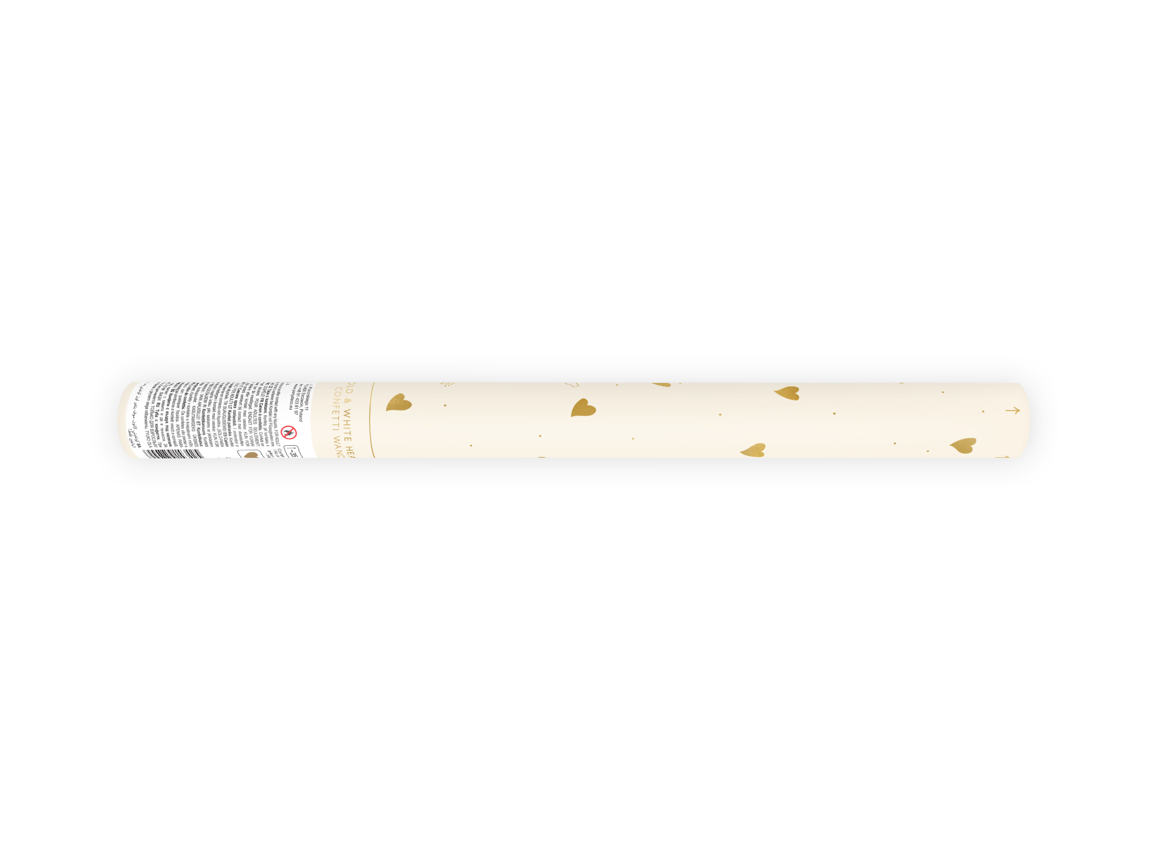 TUBO CORIANDOLI “CUORI” ORO E BIANCO 35CM