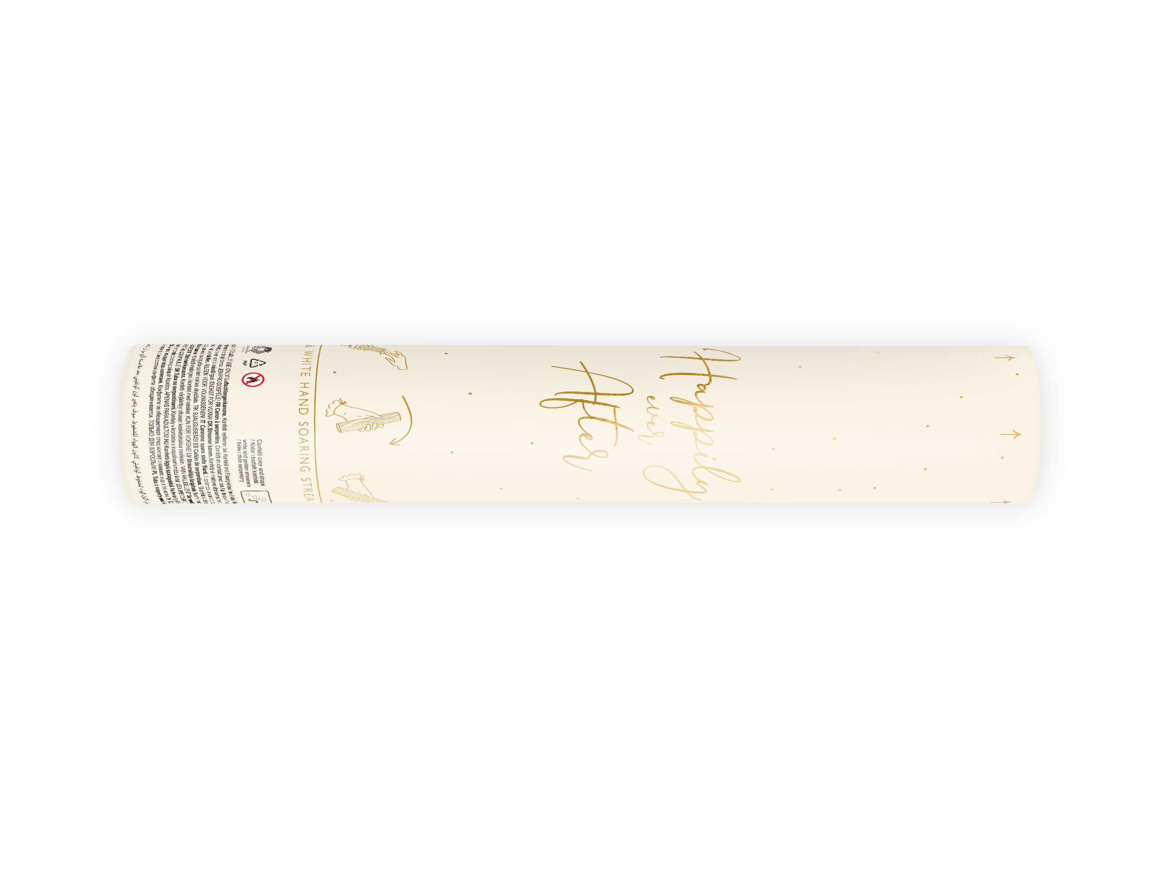 TUBO CORIANDOLI “STELLE FILANTI” ORO E BIANCO 25CM